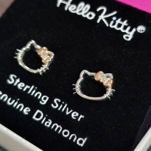 Hello Kitty Diamond Earrings | Sterling Silver 18K Rose Gold NWT Heart Chakra - Picture 5 of 7